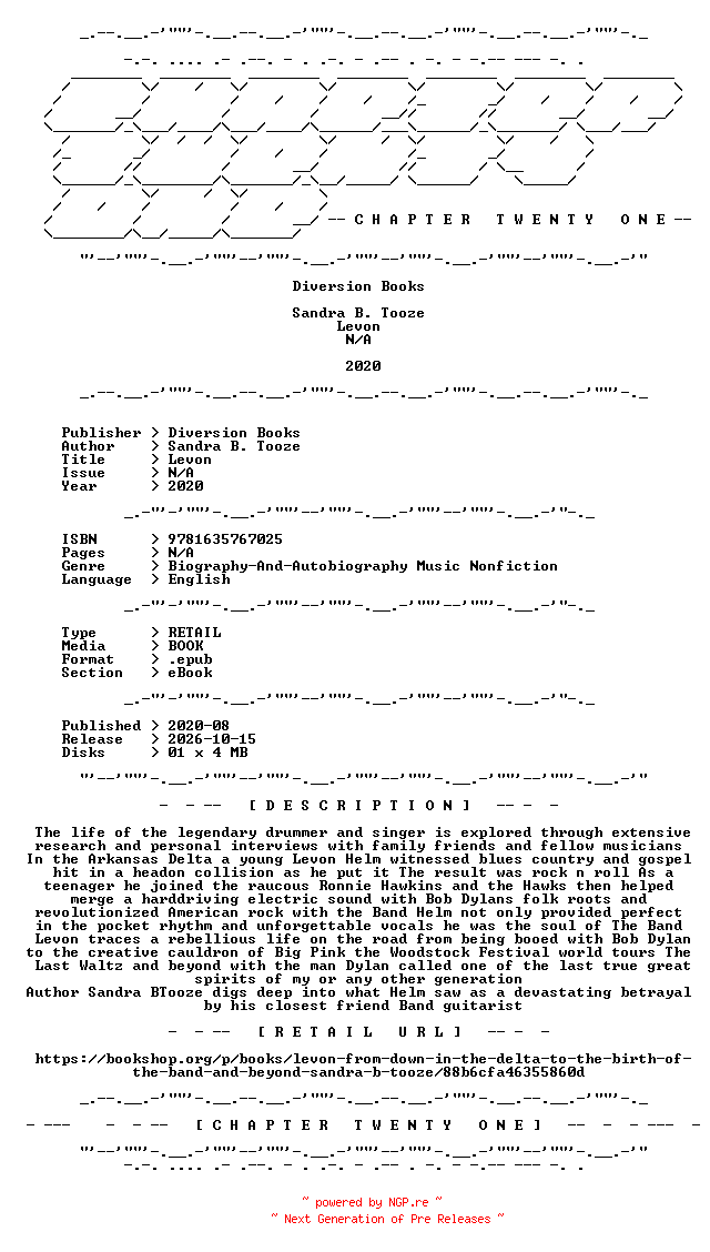 NFO for the release Sandra.B.Tooze.-.Levon.2020.RETAIL.EPUB.eBook-CTO by CTO