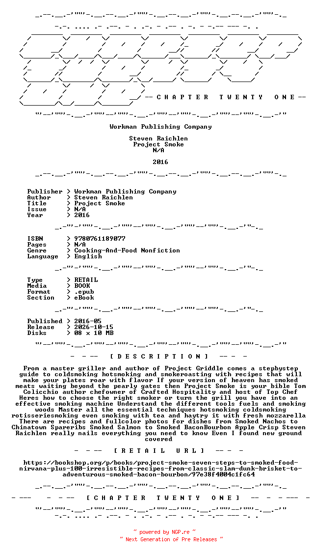 NFO for the release Steven.Raichlen.-.Project.Smoke.2016.RETAIL.EPUB.eBook-CTO by CTO