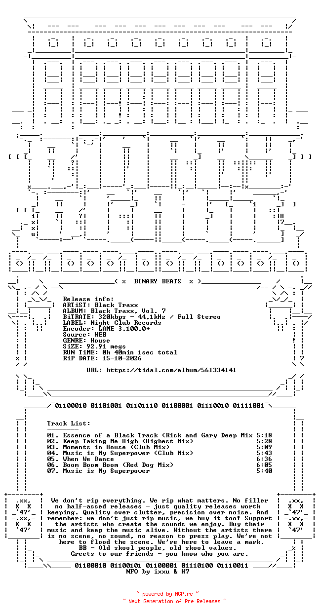 NFO for the release Black_Traxx-Black_Traxx_Vol._7-(NCL2026003A)-WEB-2026-BB by BB