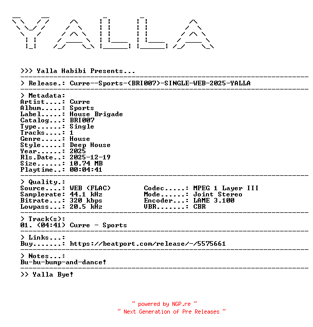 NFO for the release Curre--Sports-(BRI007)-SINGLE-WEB-2025-YALLA by YALLA