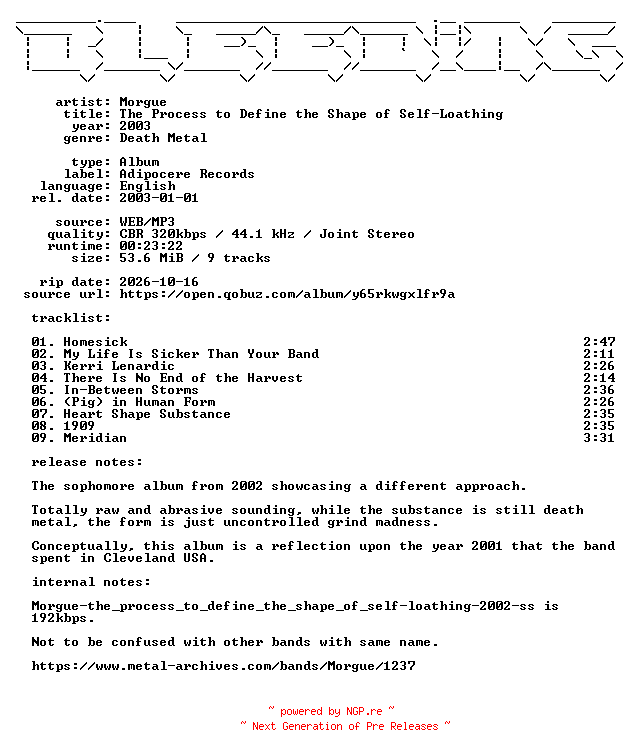 NFO for the release Morgue-The_Process_to_Define_the_Shape_of_Self-Loathing-WEB-2003-BLEEDiNG_iNT by BLEEDiNG_iNT
