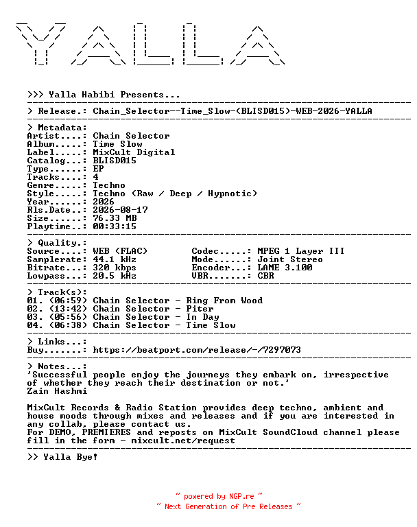 NFO for the release Chain_Selector--Time_Slow-(BLISD015)-WEB-2026-YALLA by YALLA