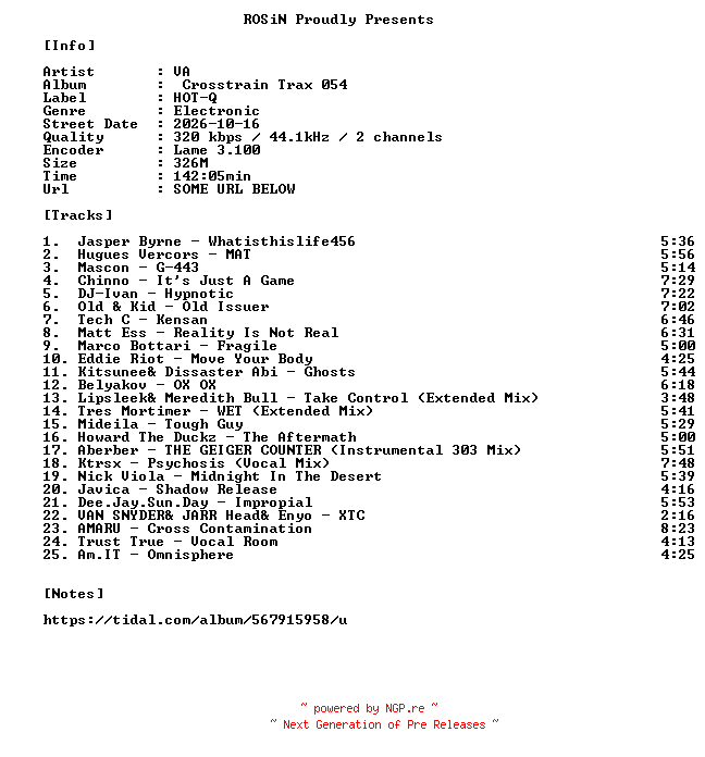 NFO for the release VA-Crosstrain_Trax_054-WEB-2026-ROSiN by ROSiN