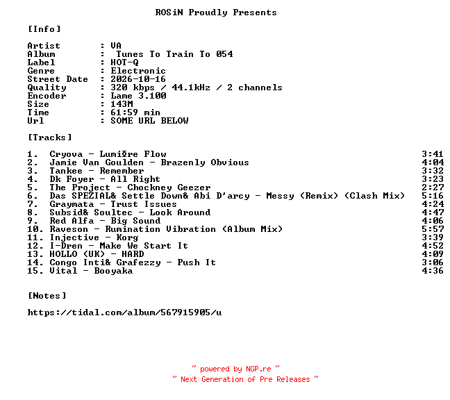 NFO for the release VA-Tunes_To_Train_To_054-WEB-2026-ROSiN by ROSiN