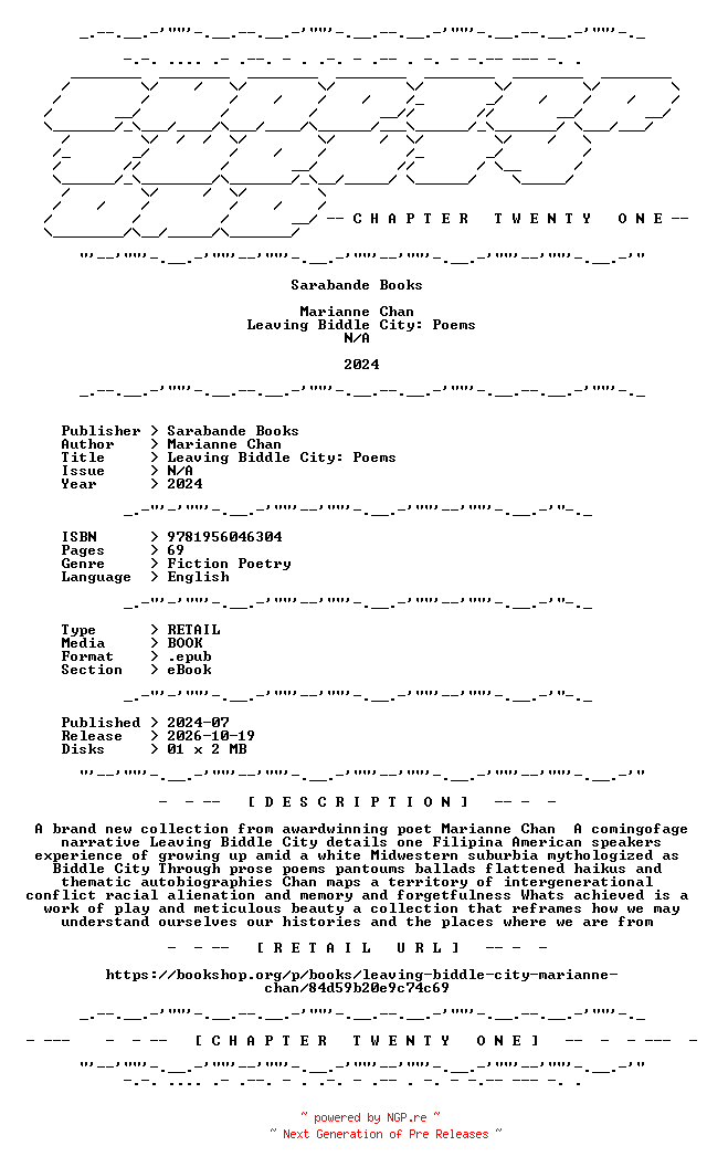 NFO for the release Marianne.Chan.-.Leaving.Biddle.City.Poems.2024.RETAIL.EPUB.eBook-CTO by CTO