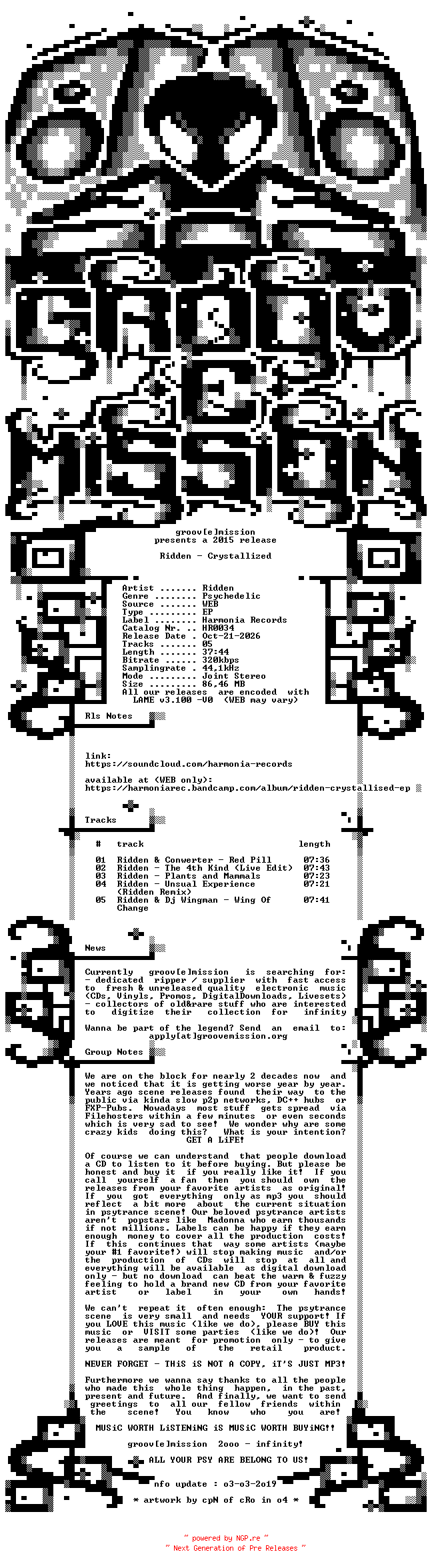 NFO for the release Ridden_-_Crystallized-(HR0034)-WEB-2015-gEm by gEm