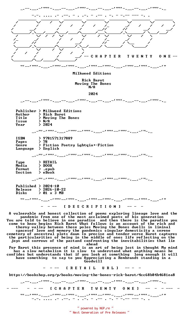 NFO for the release Rick.Barot.-.Moving.The.Bones.2024.RETAIL.EPUB.eBook-CTO by CTO