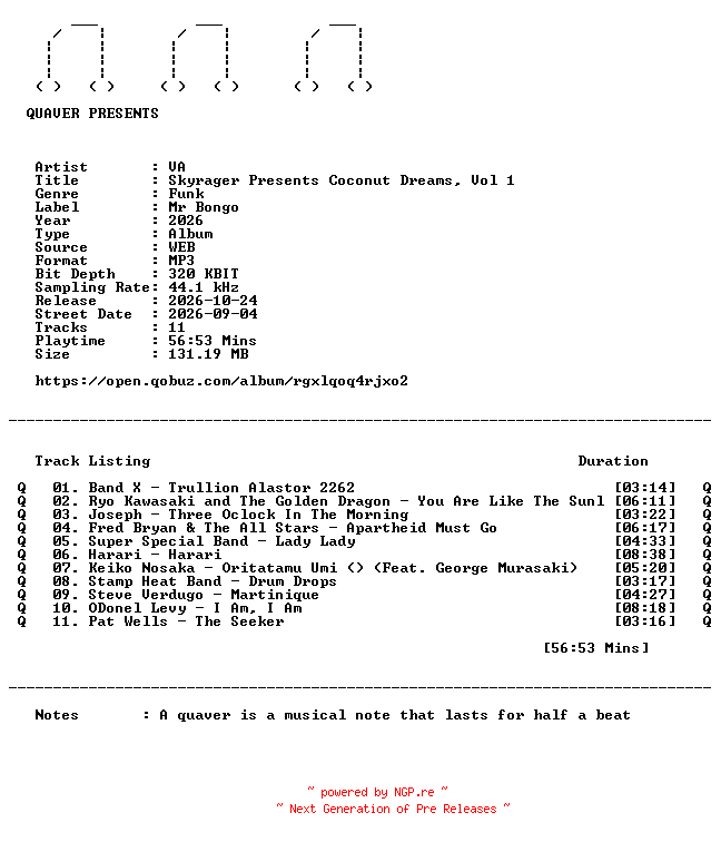 NFO for the release VA-Skyrager_Presents_Coconut_Dreams_Vol_1-WEB-2026-QUAVER by QUAVER