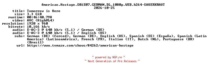 NFO for the release American.Hostage.S01E07.GERMAN.DL.1080p.WEB.h264-SAUERKRAUT by SAUERKRAUT