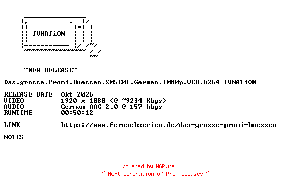 NFO for the release Das.grosse.Promi.Buessen.S05E01.German.1080p.WEB.h264-TVNATiON by TVNATiON