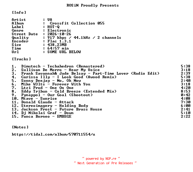 NFO for the release VA-Crossfit_Collection_055-16BIT-WEB-FLAC-2026-ROSiN by ROSiN