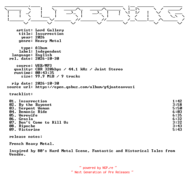 NFO for the release Lord_Gallery-Insurrection-WEB-2026-BLEEDiNG by BLEEDiNG