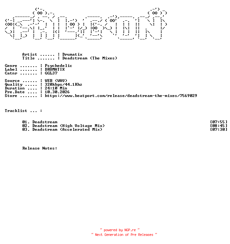NFO for the release Drumatix-Deadstream_The_Mixes-(GGL37)-WEB-2026-FALCON by FALCON