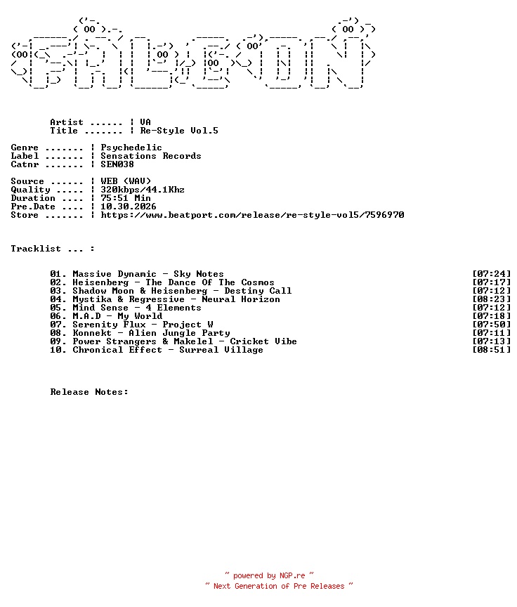 NFO for the release VA-Re-Style_Vol.5-(SEN038)-WEB-2026-FALCON by FALCON
