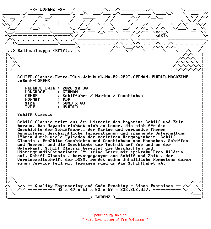 NFO for the release SCHIFF.Classic.Extra.Plus.Jahrbuch.No.09.2027.GERMAN.HYBRID.MAGAZINE.eBook-LORENZ by LORENZ