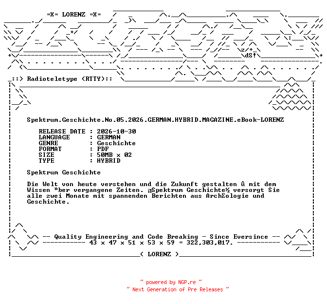 NFO for the release Spektrum.Geschichte.No.05.2026.GERMAN.HYBRID.MAGAZINE.eBook-LORENZ by LORENZ