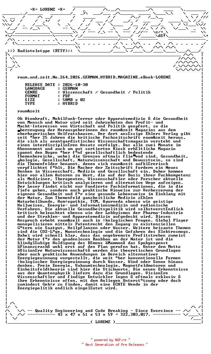 NFO for the release raum.und.zeit.No.264.2026.GERMAN.HYBRID.MAGAZINE.eBook-LORENZ by LORENZ