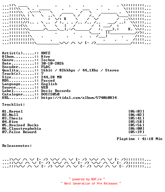 NFO for the release KNTZ-Hive-DOSIS050-16BIT-WEB-FLAC-2026-WAVED by WAVED