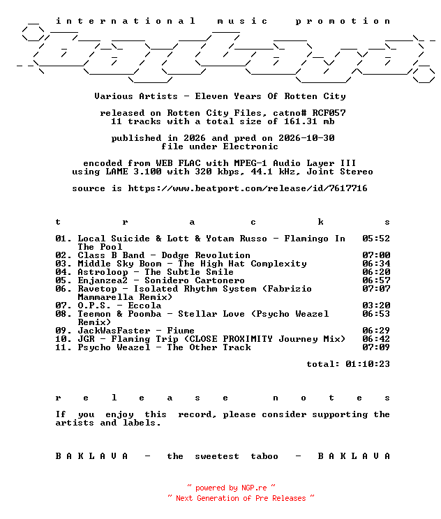 NFO for the release VA-Eleven_Years_Of_Rotten_City-(RCF057)-WEB-2026-BAKLAVA by BAKLAVA