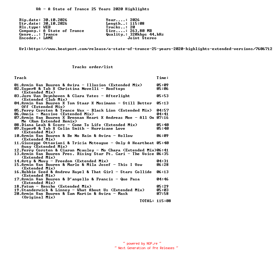 NFO for the release VA_-_A_State_Of_Trance_25_Years_2020_Highlights-(ARDI4719)-WEB-2026-FMC by FMC