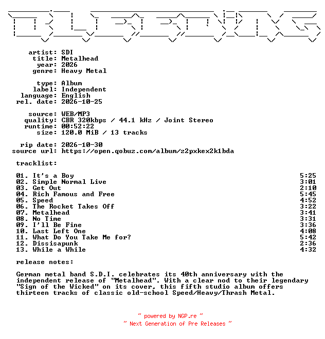 NFO for the release SDI-Metalhead-WEB-2026-BLEEDiNG by BLEEDiNG