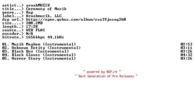NFO for the release araabMUZIK-Ceremony_of_Muzik-24BIT-WEB-FLAC-2026-CUMPiE by CUMPiE