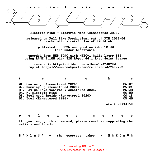 NFO for the release Electric_Mind-Electric_Mind_(Remastered_2026)-(FTM2026-04)-WEB-2026-BAKLAVA by BAKLAVA
