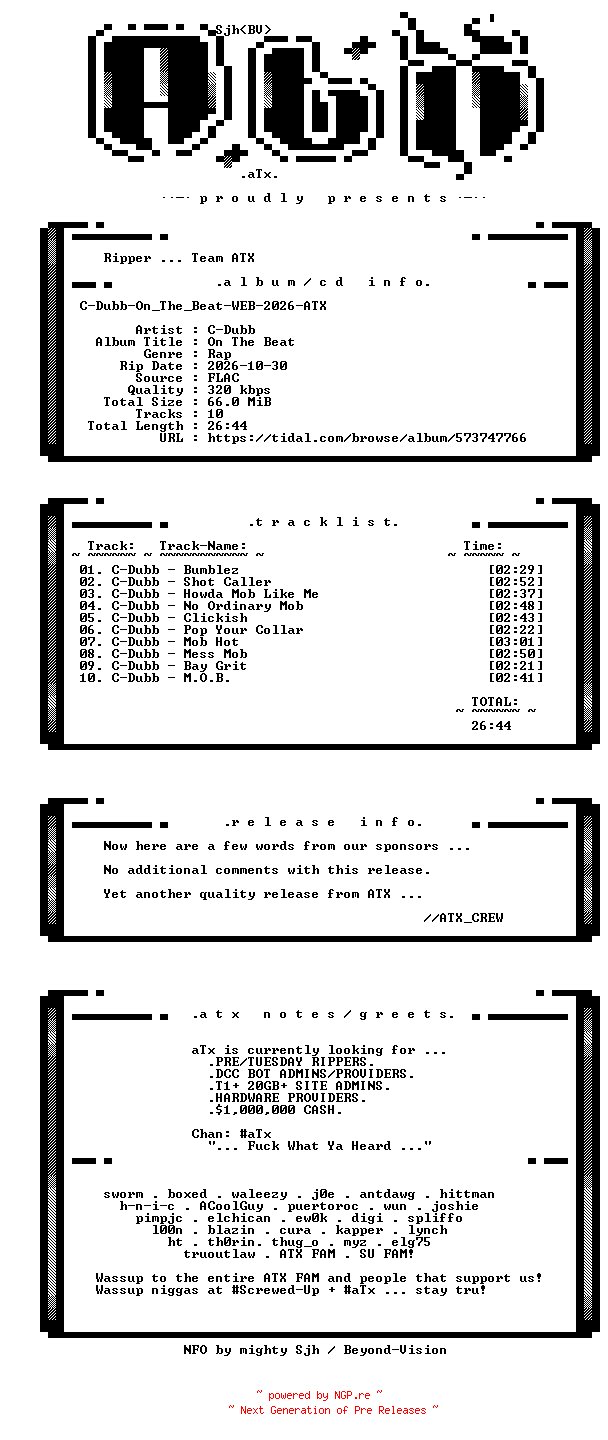 NFO for the release C-Dubb-On_The_Beat-WEB-2026-ATX by ATX