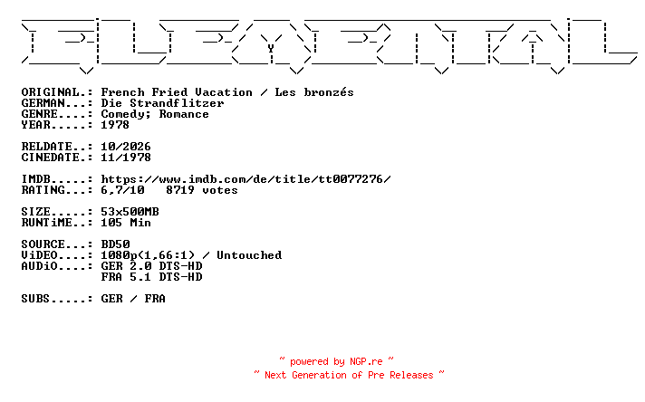 NFO for the release Die.Strandflitzer.1978.German.DL.1080p.BluRay.AVC-ELEMENTAL by ELEMENTAL