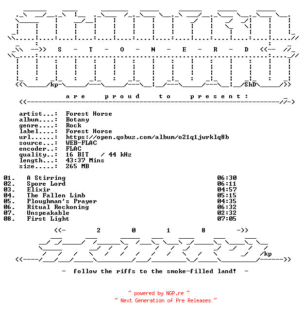 NFO for the release Forest_Horse-Botany-16BIT-WEB-FLAC-2026-STONERD by STONERD