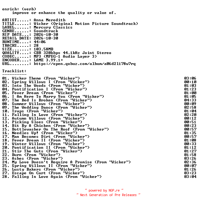 NFO for the release Anna_Meredith-Wicker_(Original_Motion_Picture_Soundtrack)-OST-WEB-2026-ENRiCH by ENRiCH