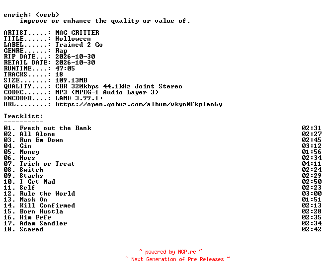 NFO for the release MAC_CRITTER-Holloween-WEB-2026-ENRiCH by ENRiCH