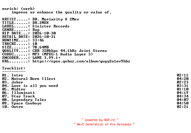 NFO for the release DR._Moriarity_X_2Mex-DR.2MEX-WEB-2026-ENRiCH by ENRiCH