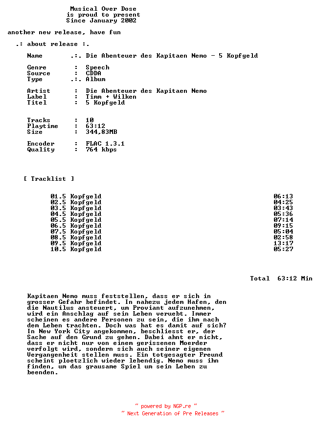 NFO for the release Die_Abenteuer_Des_Kapitaen_Nemo-5_Kopfgeld-DE-Audiobook-CD-FLAC-2026-MOD by MOD