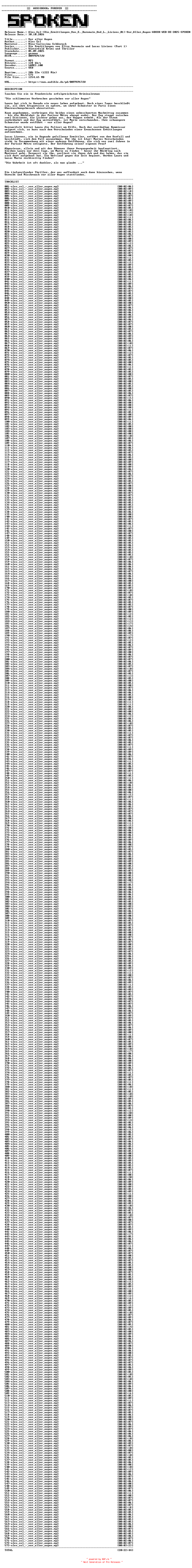 NFO for the release Alex_Sol-(Die_Ermittlungen_Von_E._Duromain_Und_L._Liviens_01)-Vor_Aller_Augen-ABOOK-WEB-DE-2025-SPOKEN by SPOKEN