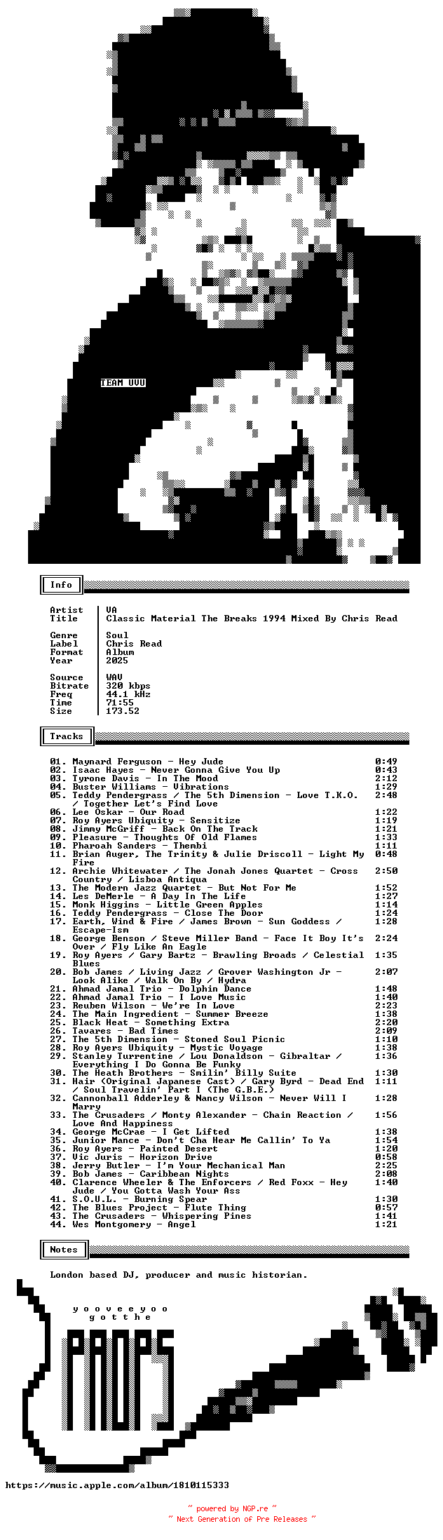 NFO for the release VA-Classic_Material_The_Breaks_1994_Mixed_By_Chris_Read-WEB-2025-UVU by UVU