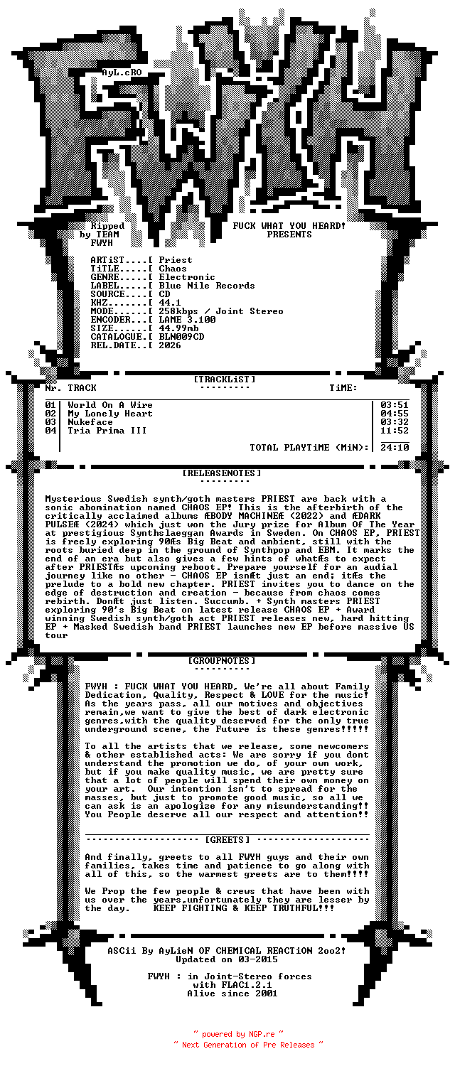 NFO for the release Priest-Chaos-Limited_Edition-CDEP-2025-FWYH by FWYH