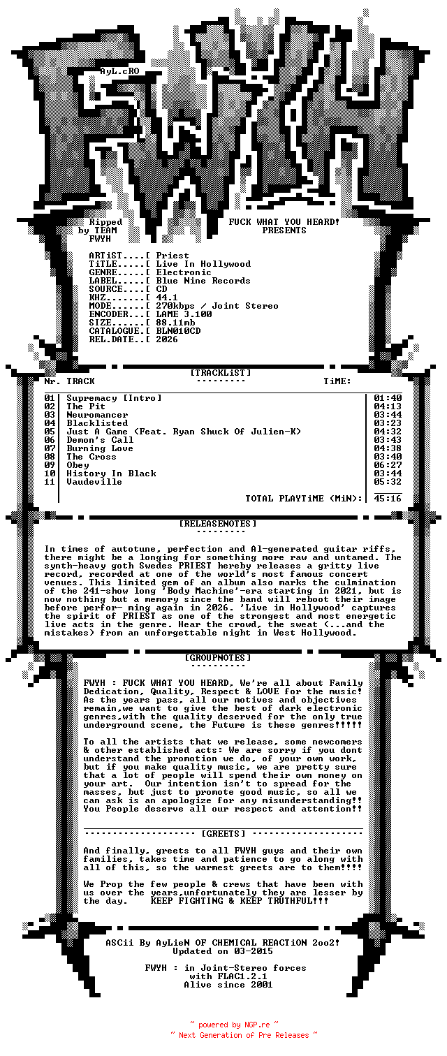 NFO for the release Priest-Live_In_Hollywood-Limited_Edition-CD-2025-FWYH by FWYH