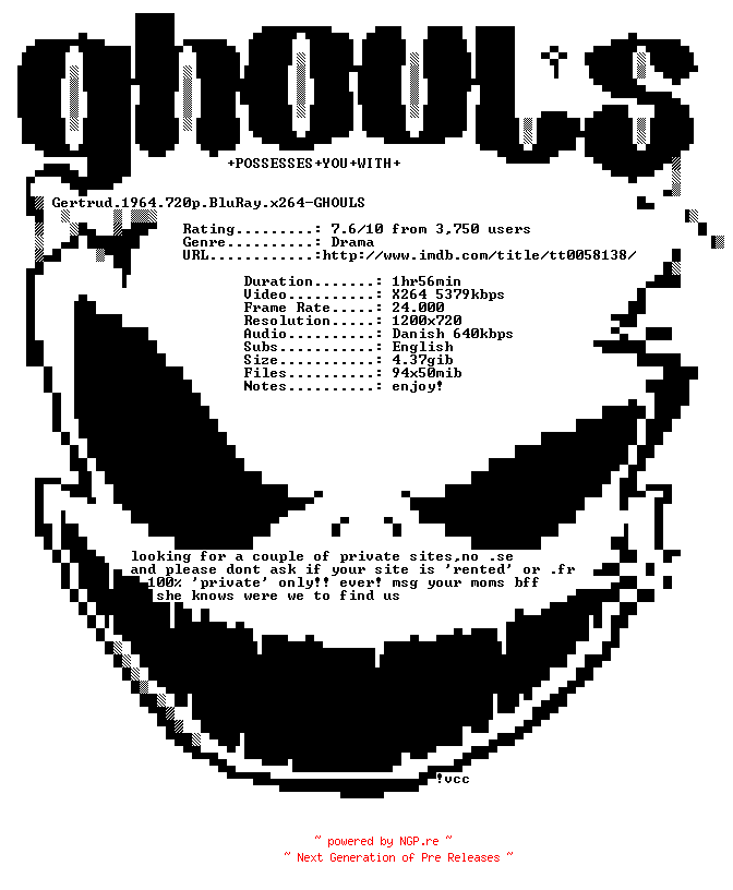 NFO for the release Gertrud.1964.720p.BluRay.x264-GHOULS by GHOULS