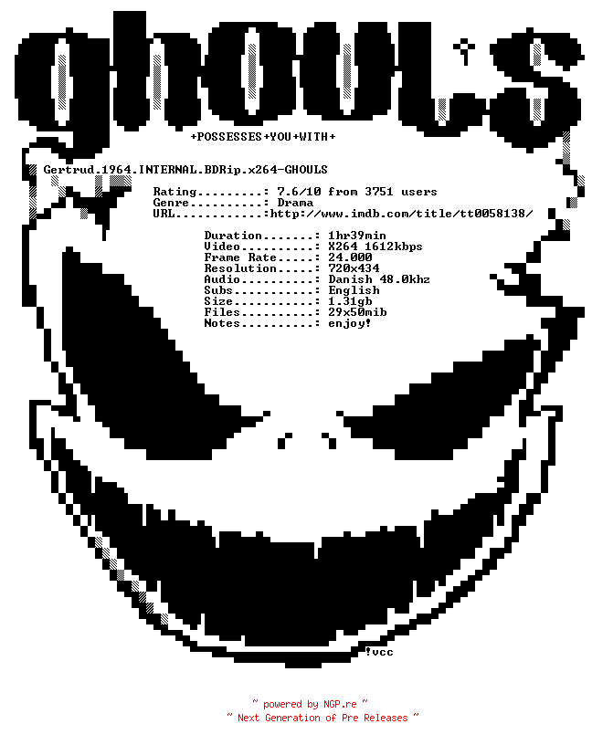 NFO for the release Gertrud.1964.INTERNAL.BDRip.x264-GHOULS by GHOULS