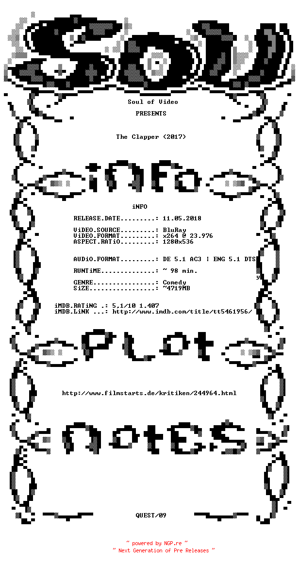 NFO for the release The.Clapper.2017.GERMAN.DL.AC3D.720p.BluRay.x264-SOV by SOV