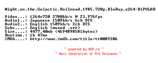 NFO for the release Night.on.the.Galactic.Railroad.1985.720p.BluRay.x264-BiPOLAR by BiPOLAR