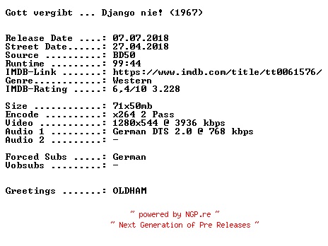NFO for the release Gott.vergibt.Django.nie.1967.German.720p.BluRay.x264-SPiCY by SPiCY