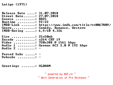 NFO for the release Latigo.German.1971.AC3.BDRip.x264-SPiCY by SPiCY