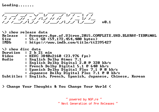 NFO for the release Avengers.Age.of.Ultron.2015.COMPLETE.UHD.BLURAY-TERMiNAL by TERMiNAL