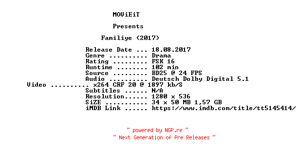 NFO for the release Familiye.2017.German.720p.BluRay.x264-MOViEiT by MOViEiT
