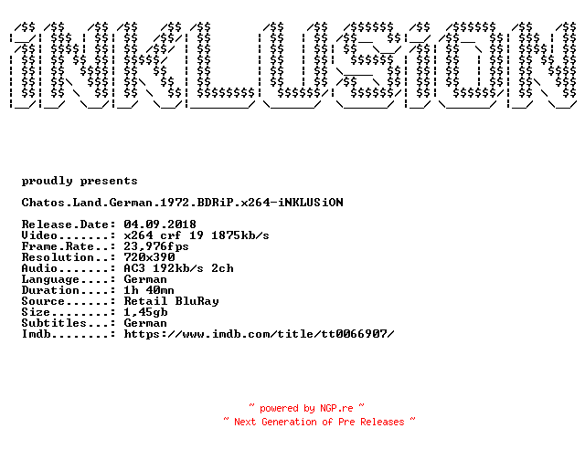 NFO for the release Chatos.Land.German.1972.BDRiP.x264-iNKLUSiON by iNKLUSiON