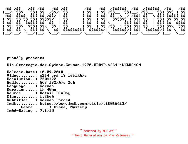 NFO for the release Die.Strategie.der.Spinne.German.1970.BDRiP.x264-iNKLUSiON by iNKLUSiON