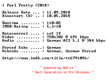 NFO for the release I.Feel.Pretty.German.2018.AC3.BDRip.x264-COiNCiDENCE by COiNCiDENCE