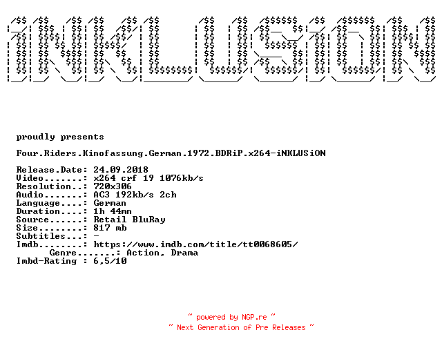 NFO for the release Four.Riders.Kinofassung.German.1972.BDRiP.x264-iNKLUSiON by iNKLUSiON